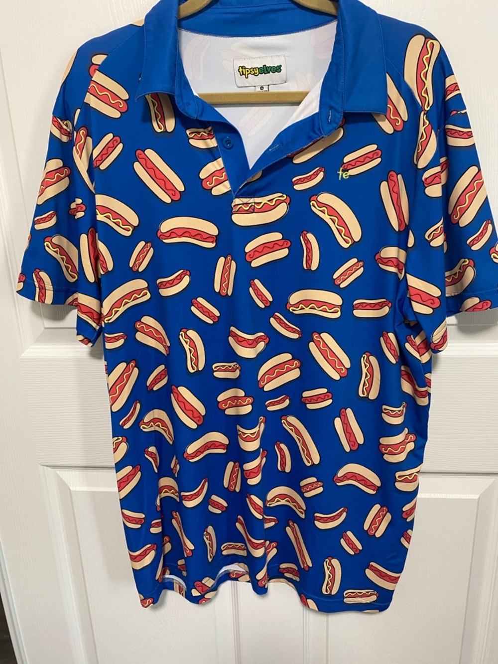Tipsy Elves Blue Hot Dog Pattern Polo Shirt